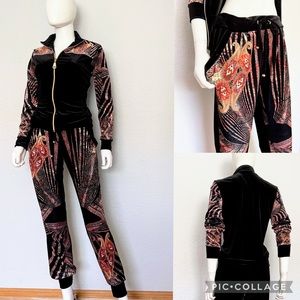 SALE🔥WOMEN‎ VELOUR TRACKSUIT SET JACKET/PANTS BLACK/MULTI POCKETS LOUNGEWEAR